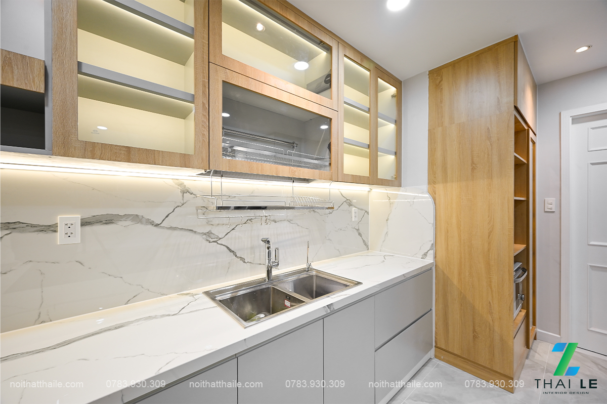 Thi công nội thất phòng khách bếp căn hộ Giai Việt | B23.07 - 140m2